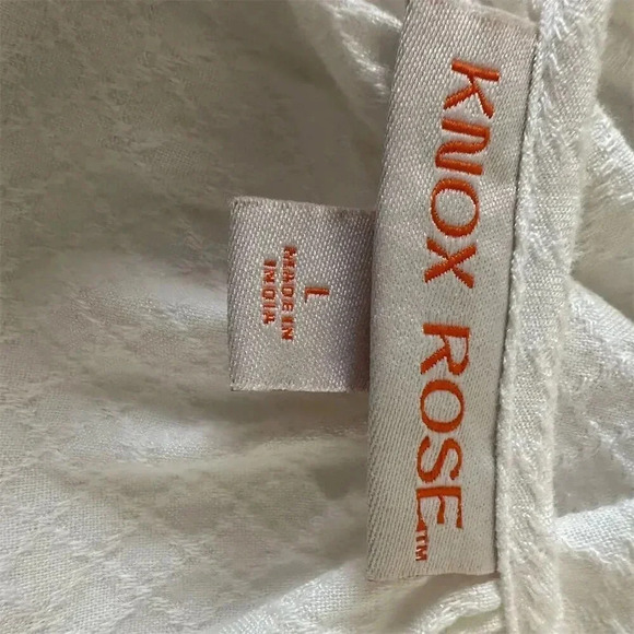 Knox Rose Womens Blouse L White  Embroidered Tassel Tie V-Neck Casual wb - Picture 4 of 8